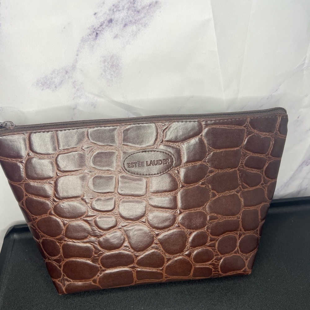 Estee Lauder Faux Crocodile Embossed Pattern Cosmetic Bag
